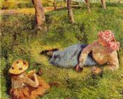 卡米耶 毕沙罗 : The Snack, Child and Young Peasant at Rest